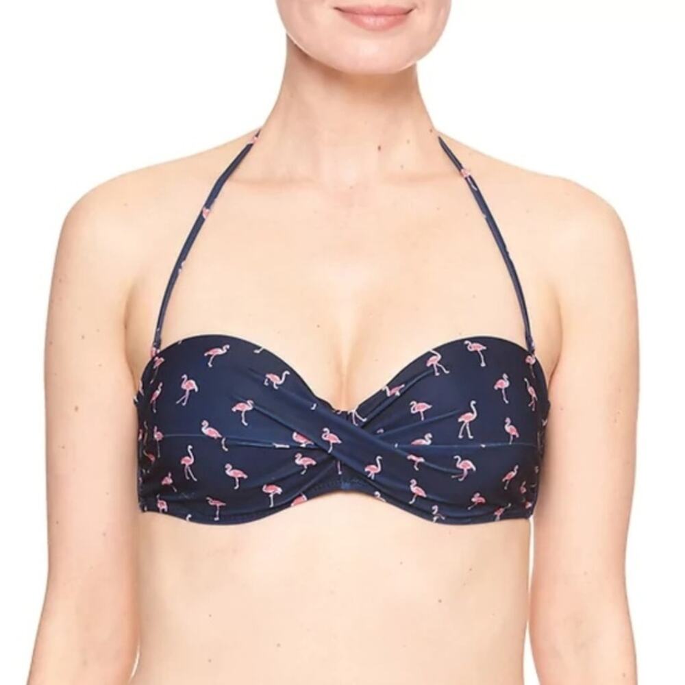 GAP Flamingo Navy Blue Twist Bandeau Bikini Top